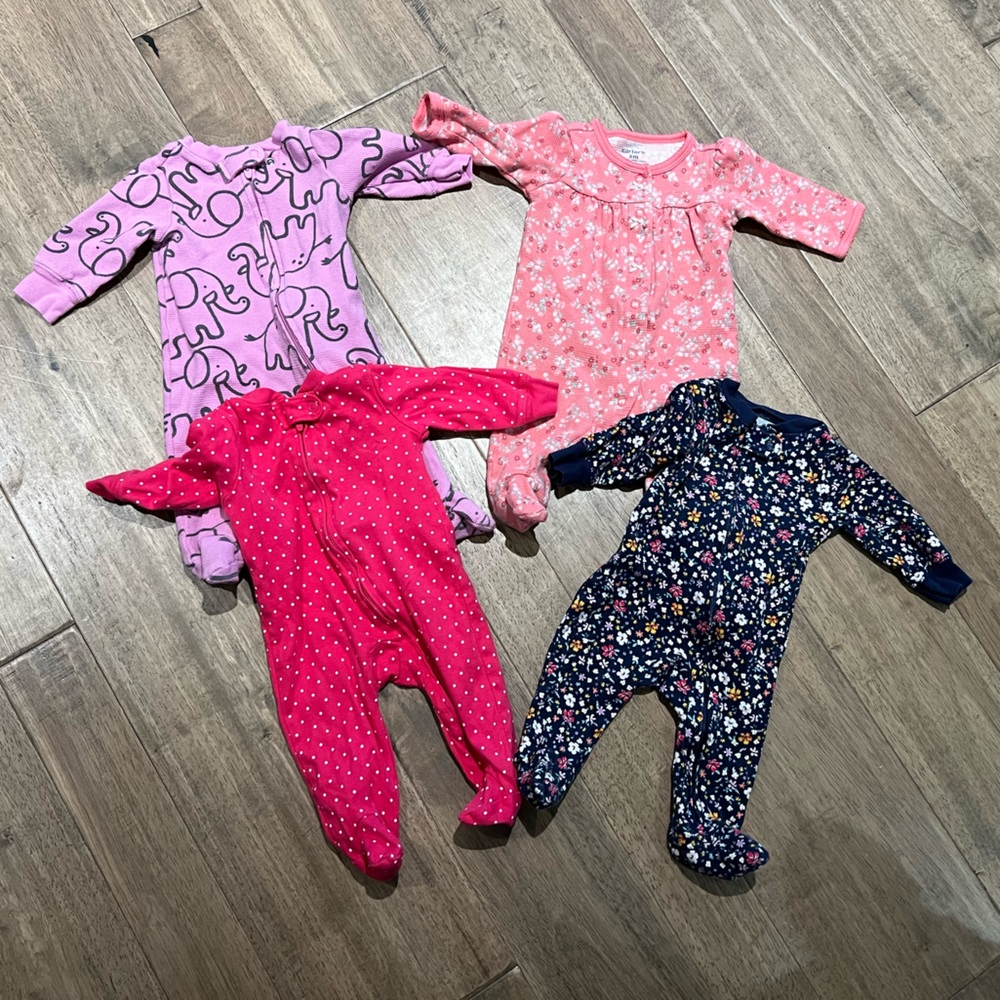 Baby 3 month one piece sleeper footies by Carters, set of 4
